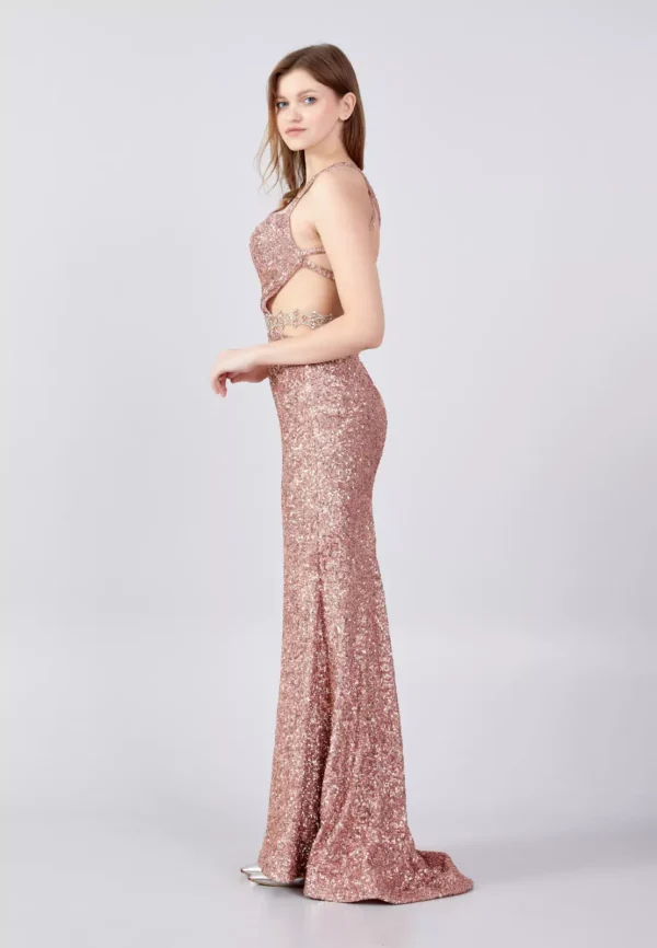 Louisa Glittering Halter Evening Gown Side Look