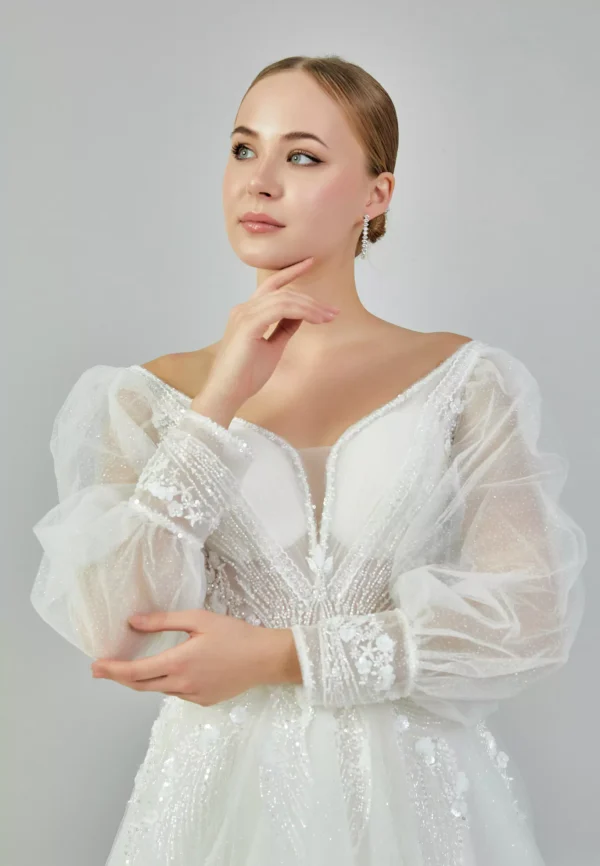 Luna Elegant Bridal Gown with Sheer Sleeves