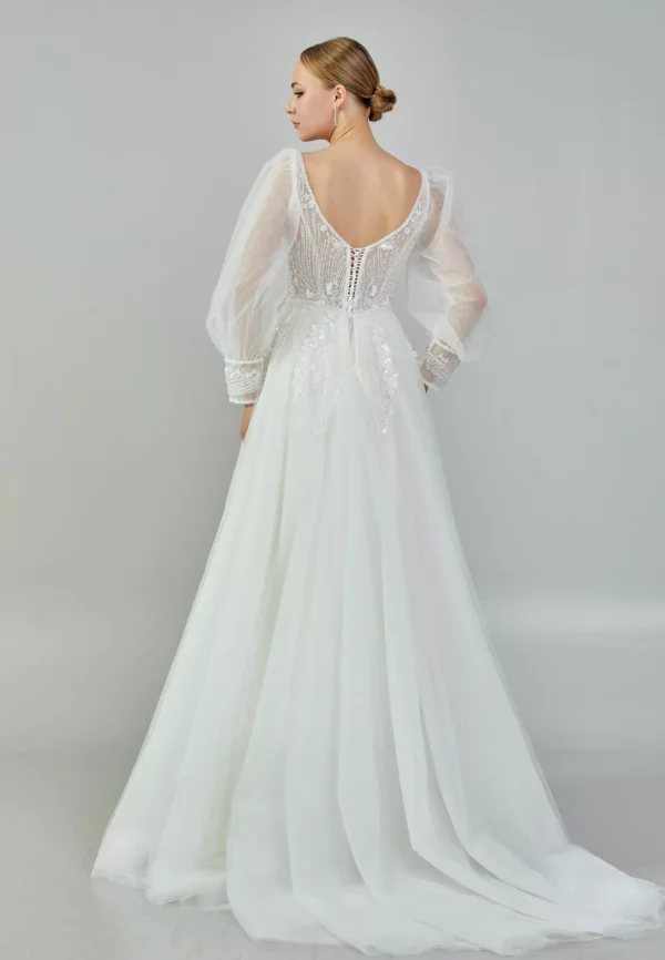 Luna Elegant Bridal Gown with Sheer Sleeves Tulle