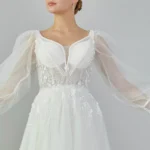 Luna Elegant Bridal Gown with Sheer Sleeves and Glittering Tulle