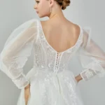 Luna Elegant Bridal Gown with Sheer Sleeves and Glittering Tulle Back look