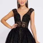 Melis Black Lace Ball Gown with Sparkling Detailing