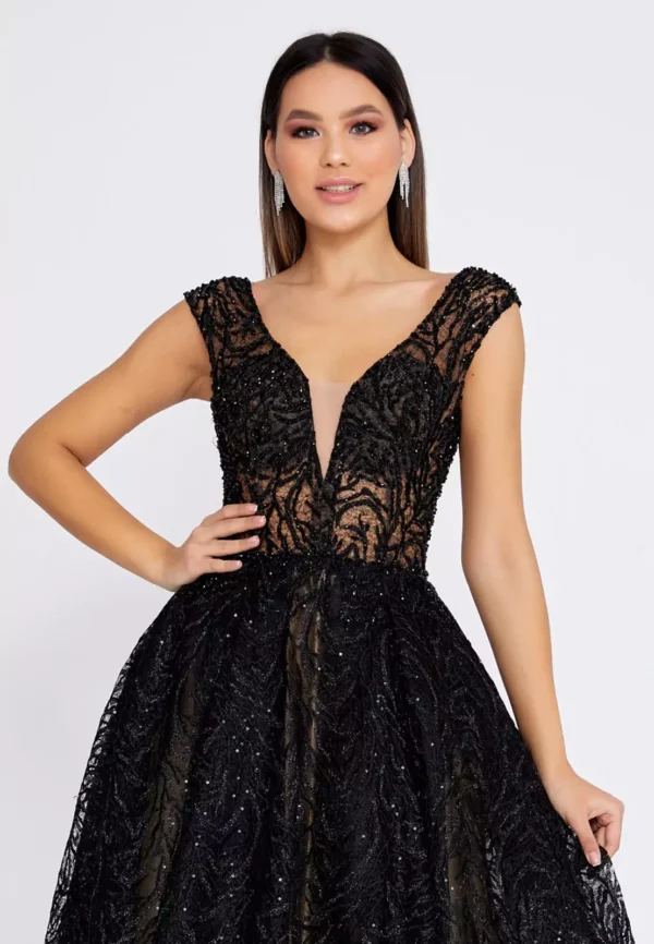 Melis Black Lace Ball Gown with Sparkling Detailing