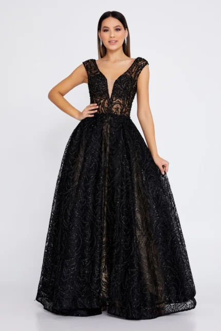 Melis – Black Lace Ball Gown with Sparkling Detailing