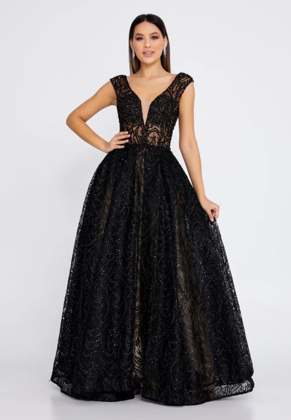 Melis – Black Lace Ball Gown with Sparkling Detailing