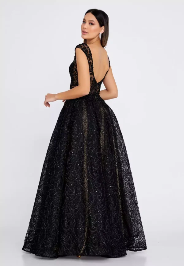 Melis – Black Lace Ball Gown with Sparkling Detailing - Side Look