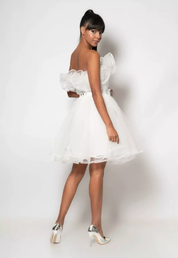 Mia – Ruffled Tulle Cocktail Dress White