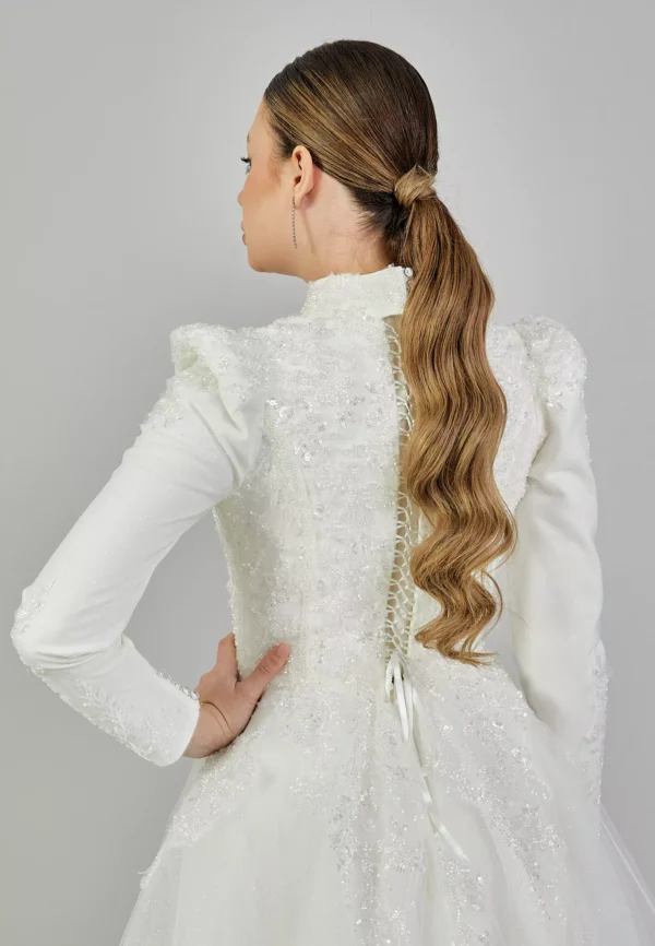 Sahra – Long-Sleeved High-Neck Modest Wedding Gown Back Look