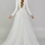 Sahra – Long-Sleeved High-Neck Modest Wedding Gown Back View