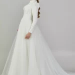 Sahra – Long-Sleeved High-Neck Modest Wedding Gown Side Look