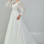 Luna Elegant Bridal Gown with Sheer Sleeves Side Look