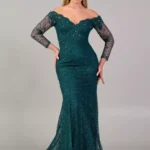 Thalia – Emerald Off-Shoulder Lace Evening Gown