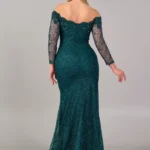 Thalia – Emerald Off-Shoulder Lace Evening Gown Back Look