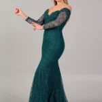 Thalia – Emerald Off-Shoulder Lace Evening Gown Side Look