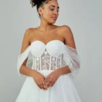 Amaya – Ethereal Off-Shoulder Tulle Wedding Dress with Beaded Sleeves Look