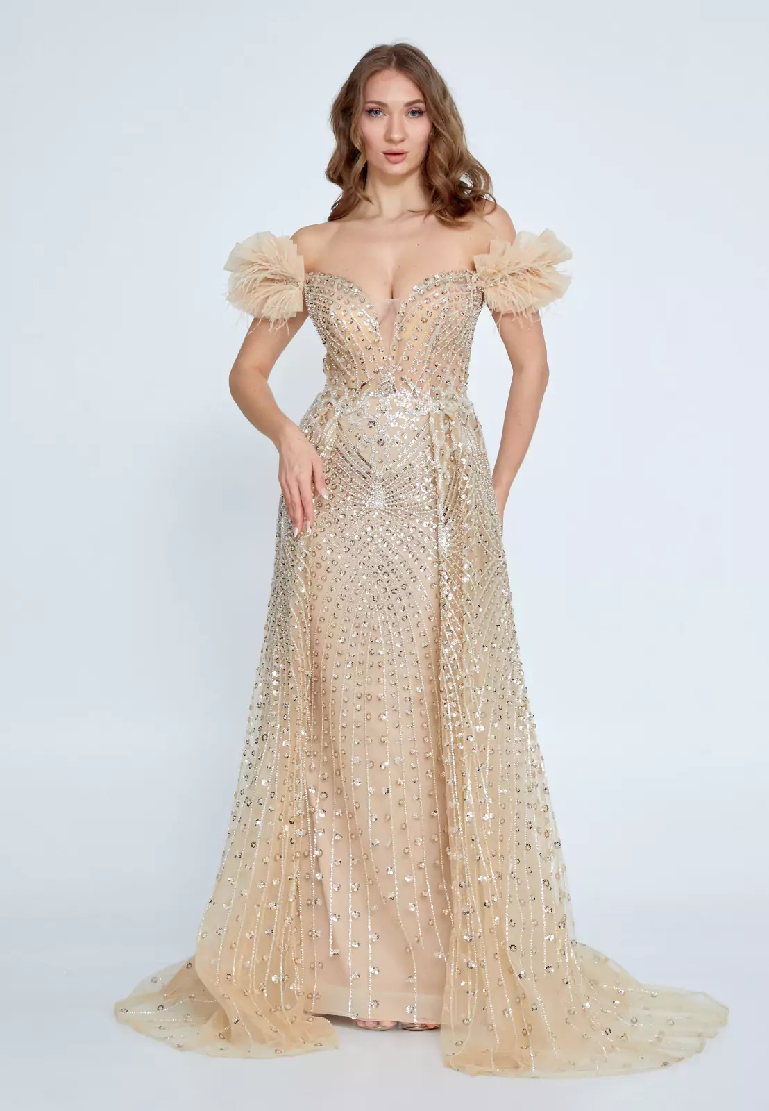 Zada – Champagne Beaded Off-Shoulder Gown