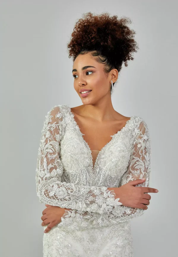 Zeenat – Ivory Bridal Gown with Long Lace Sleeves Overskirt
