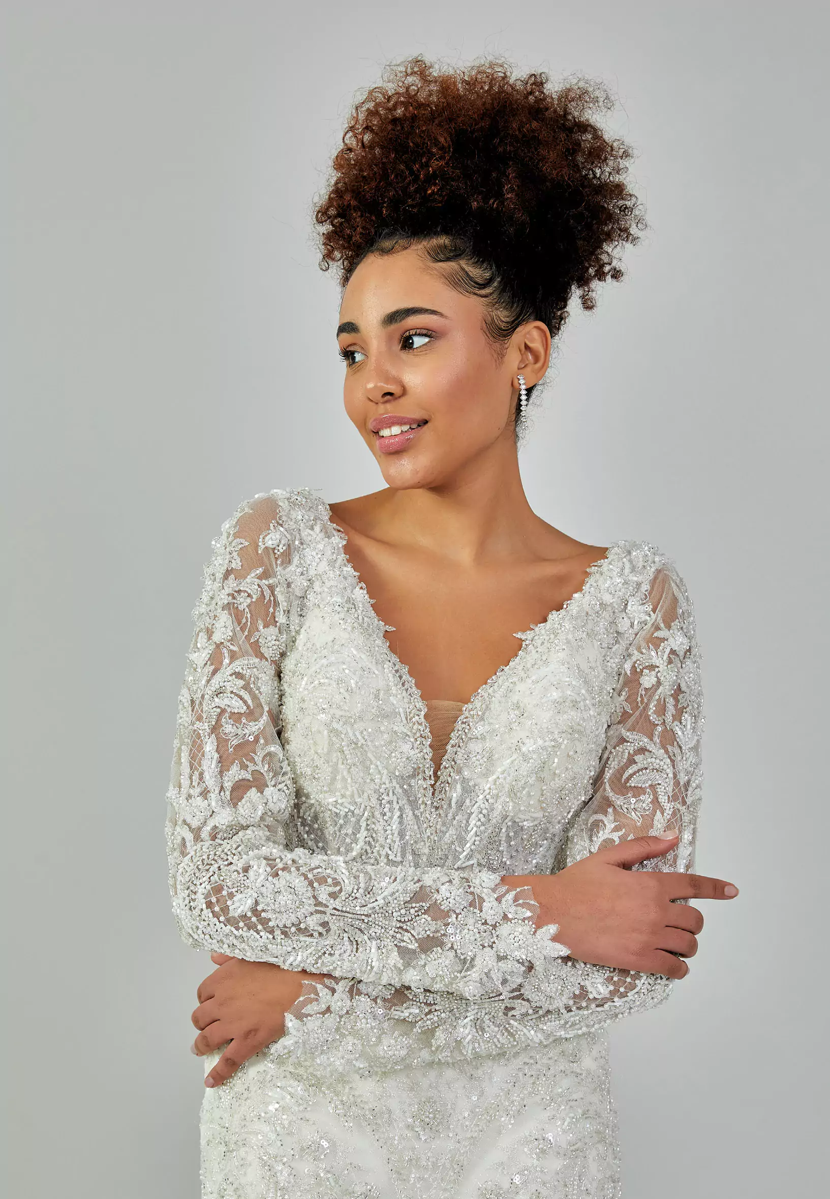 Zeenat – Ivory Bridal Gown with Long Lace Sleeves Overskirt