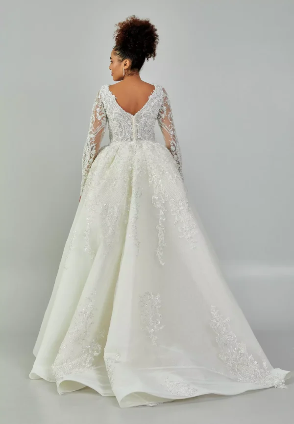 Zeenat – Ivory Bridal Gown with Long Lace Sleeves and Embroidered