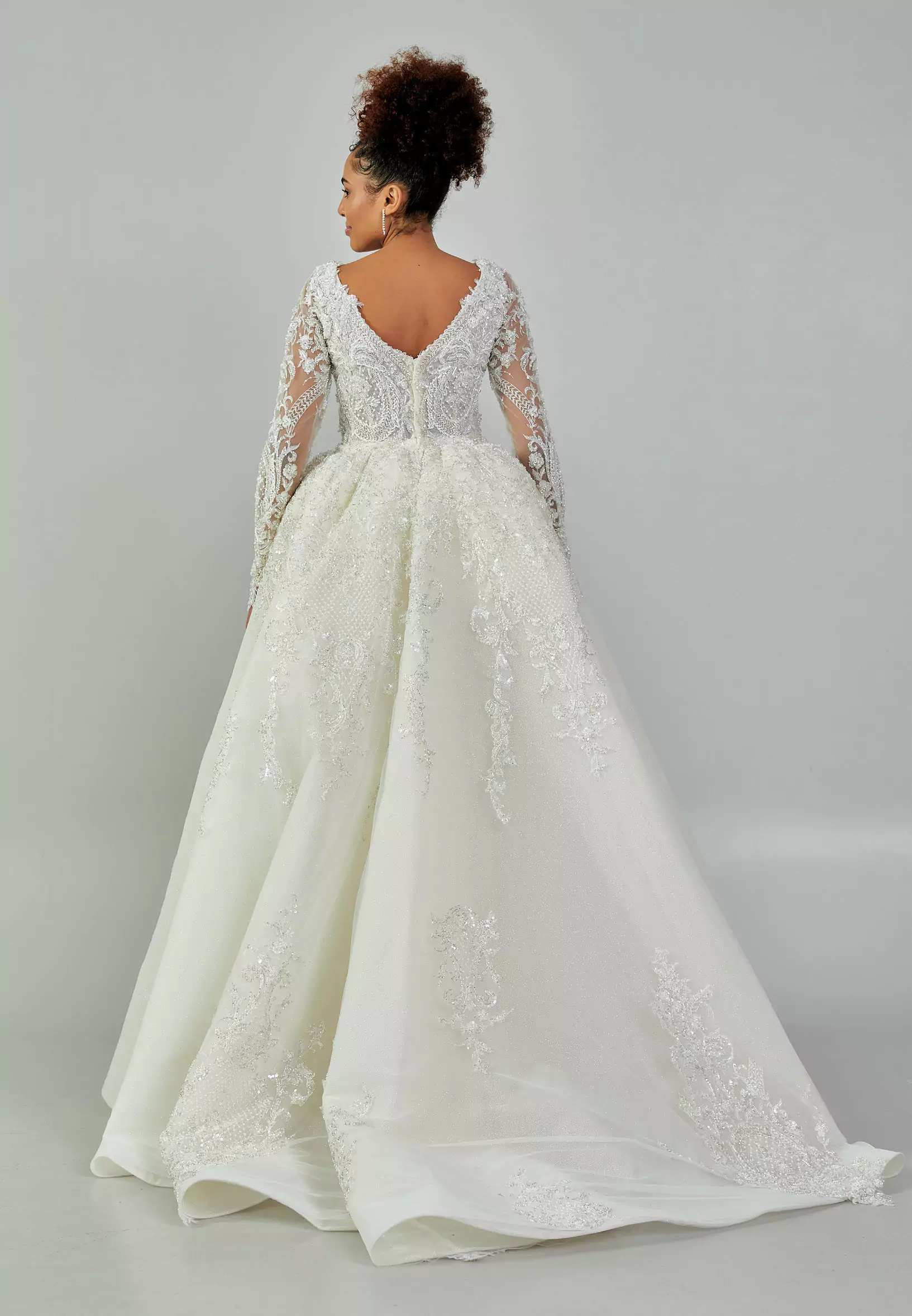 Zeenat – Ivory Bridal Gown with Long Lace Sleeves and Embroidered