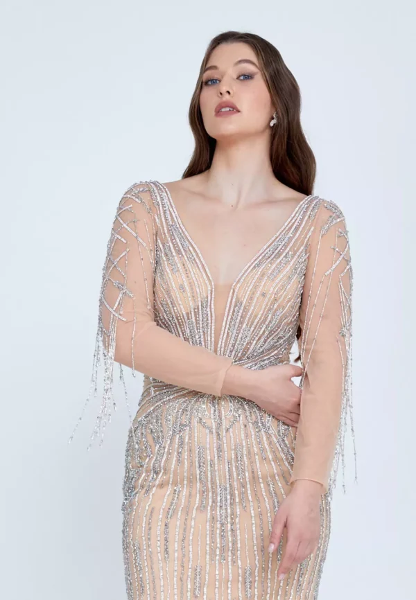 Zeria Glamorous Beaded Evening Gown