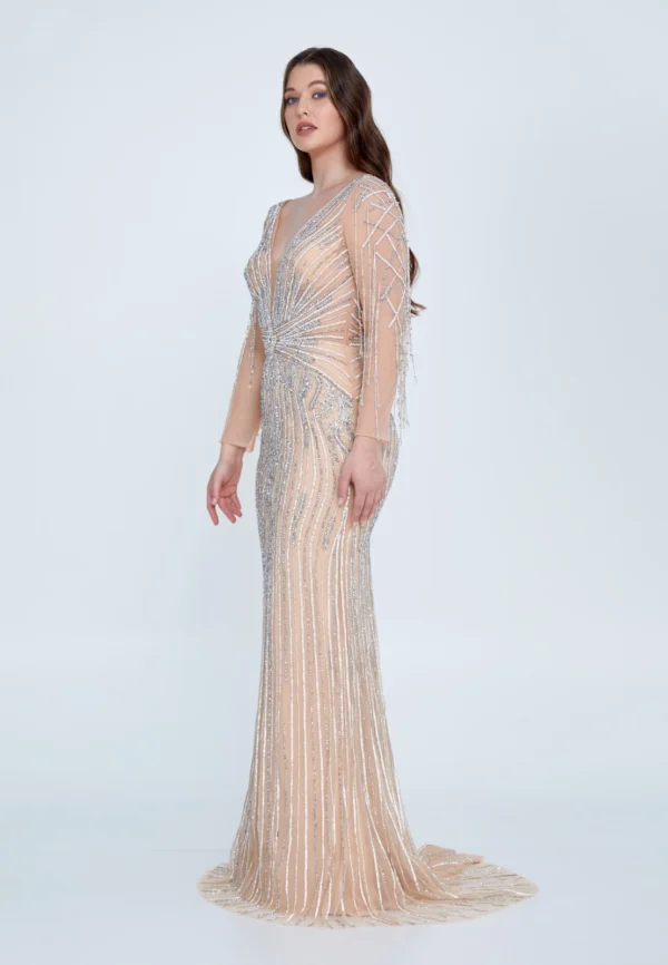 Zeria – Glamorous Beaded Evening Gown Side Look