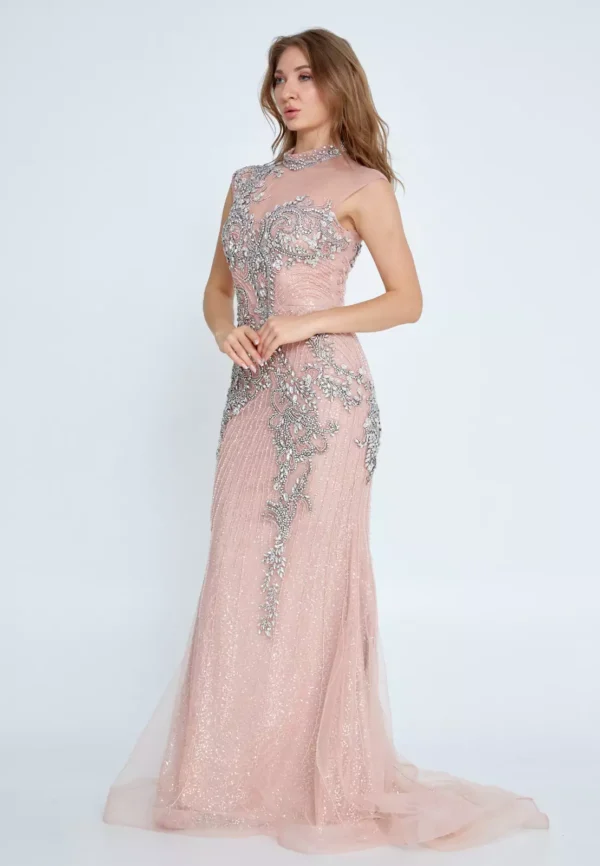 Zerrin – Elegant Sequined Lace Gown Side Look