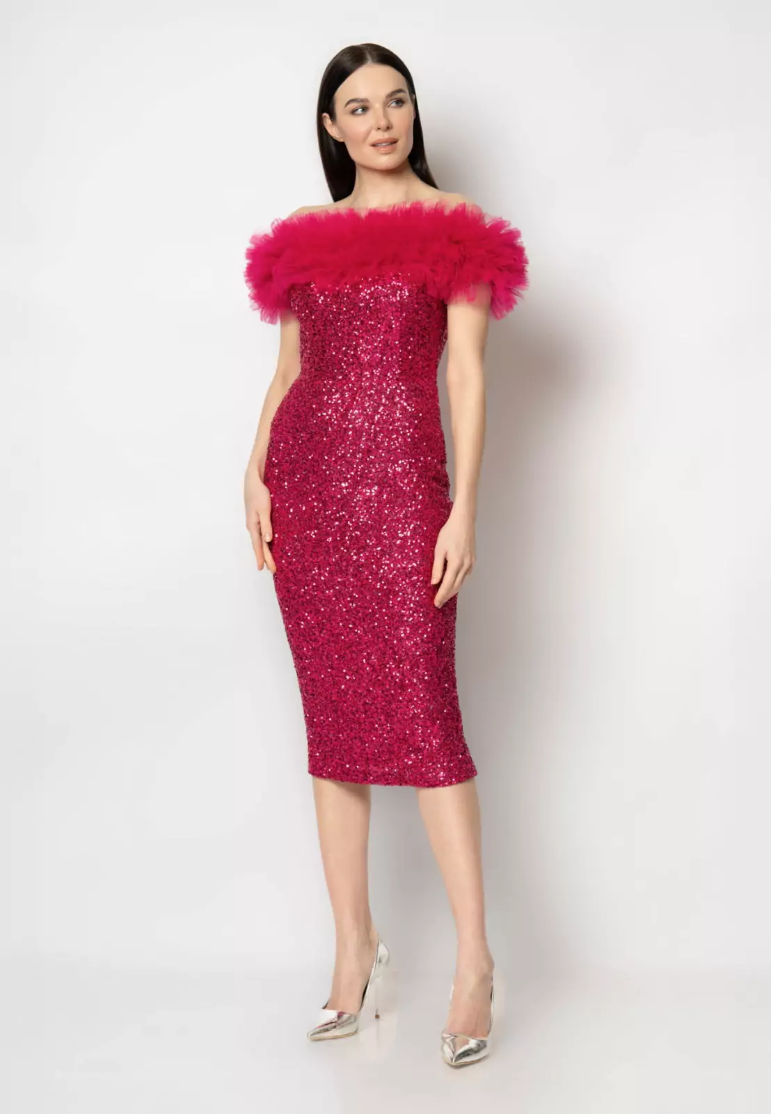 Zoey – Fuchsia Sequin Feather Cocktail Dress