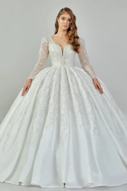 Zumera – Long Sleeve Sparkling Ball Gown