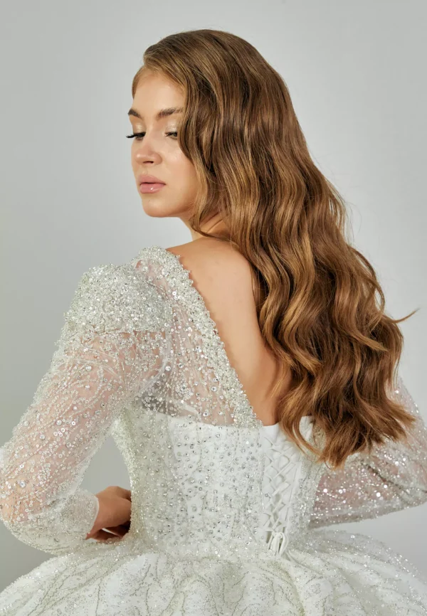 Zumera – Long Sleeve Sparkling Ball Gown Back Look
