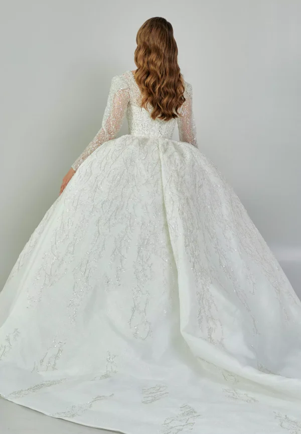 Zumera – Long Sleeve Sparkling Ball Gown Back Look Full