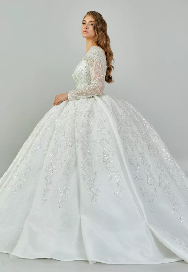 Zumera – Long Sleeve Sparkling Ball Gown Side Look