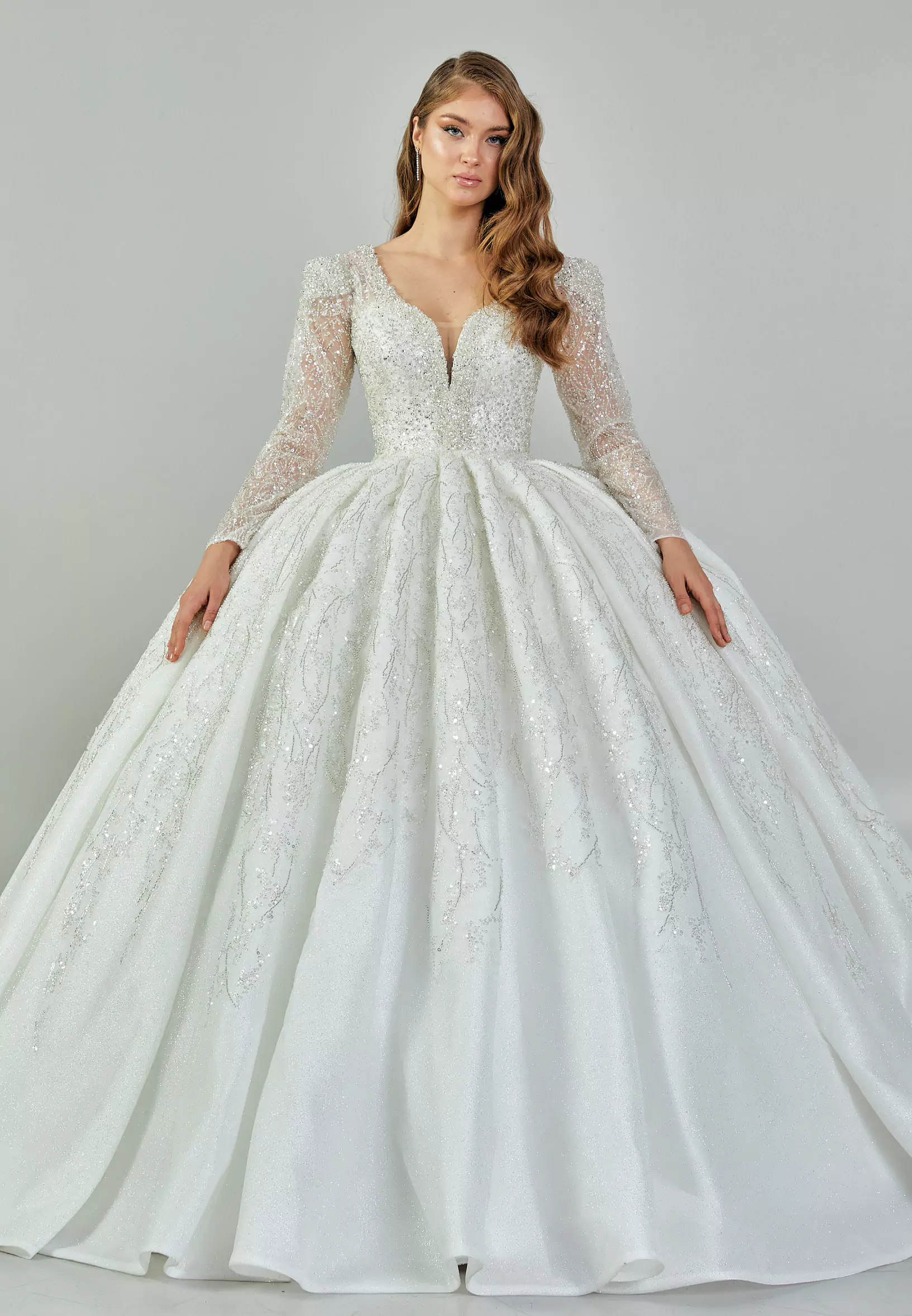 Zumera – Long Sleeve Sparkling Ball Gown